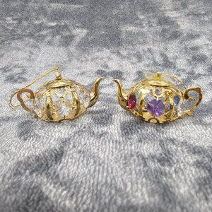 2 mascot international 24K Gold Plated Crystal tea pots christmas ornaments USA